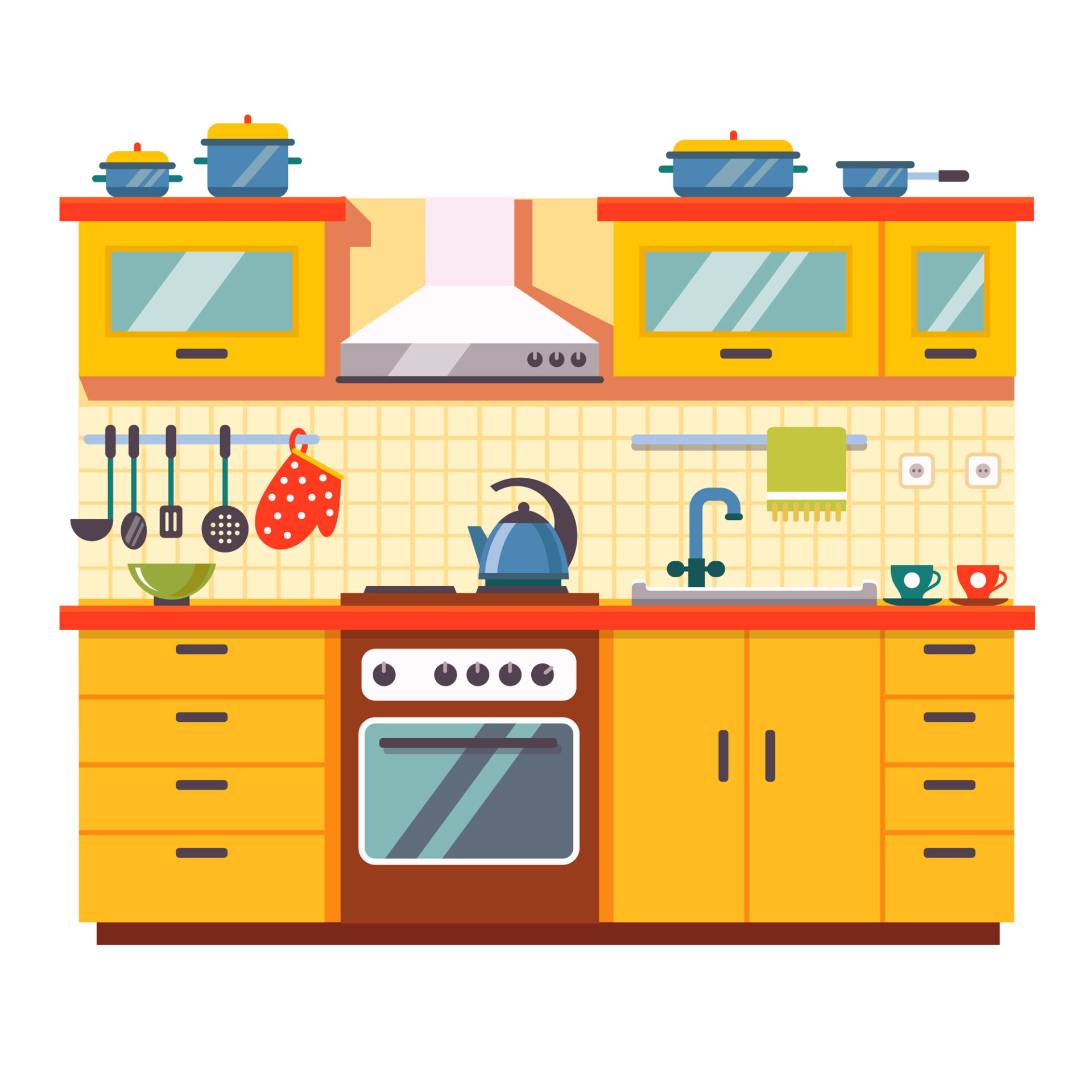 Kitchen wall interior. Flat style vector illustration isolated on white background.